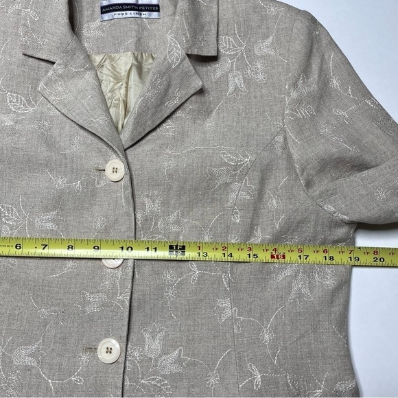 Amanda Smith Petites Pure Linen Jacket Blazer Beige Embroidered Size 12P - Picture 12 of 16